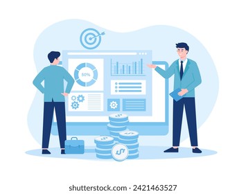 marketing investment effectiveness chart marketing investment, return on marketing investment trending concept flat illustration