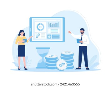marketing investment effectiveness chart marketing investment, return on marketing investment  trending concept flat illustration