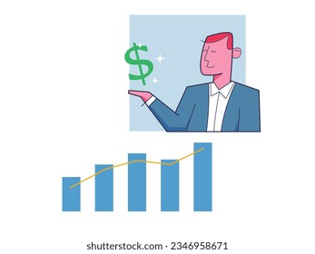 Marketing or investment professional, earning profit or sale commission money, growth planning or success financial concept