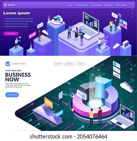 Marketing isometric and digital technology, Vector Isometric Concept of site Business strategies , Business people working together and developing a successful business strategy, Vector illustration