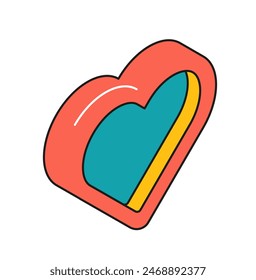 Marketing isometric icons. Colorful sticker with red heart. Like or highly rate content. Feedback from audiences on social networks. Cartoon 3D vector illustration isolated on white background