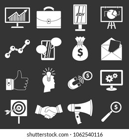 Marketing items icons set vector white isolated on grey background 