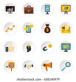 Marketing items set icons in flat style isolated on white background