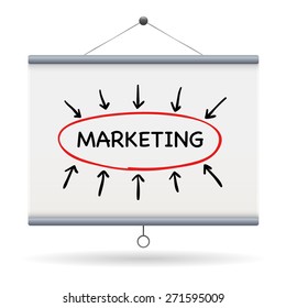 marketing keyword on projector screen  illustration design over a white background