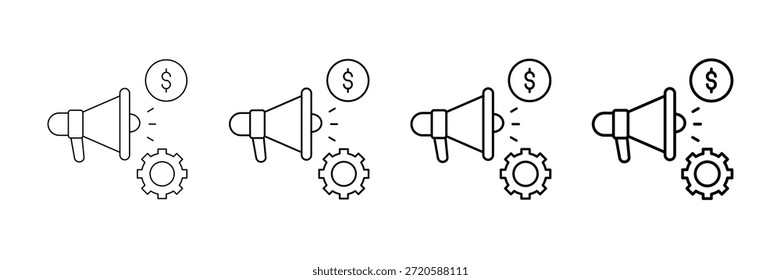 Vector de los iconos del kit de comercialización fijado en diverso estilo de la línea del trazo
