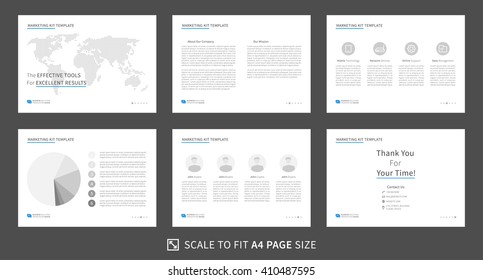 Marketing kit presentation vector template. Modern business presentation creative design. Power point layout with diagrams and charts. Marketing kit visualization template. Easy to edit and print.