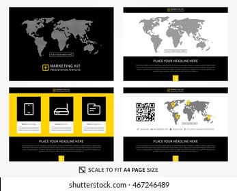 Marketing kit presentation vector template. Modern business presentation graphic design. Flat presentation template with diagrams. Marketing kit presentation template. Easy to use, edit and print. 
