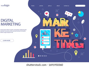 Marketing Landing Page Web. Vektorillustration. flacher Designstil.
