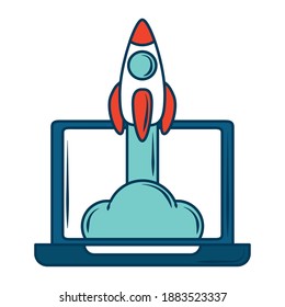 marketing laptop startup development business icon vector illustration