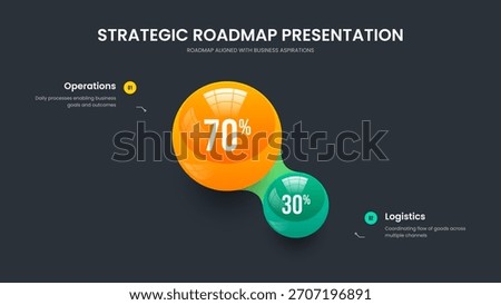 Marketing Launch 2 Element Diagram Frame Design. Digital Strategy Two Step Graph Presentation Layout. Minimal Planning Slideshow Template Vector Illustration.