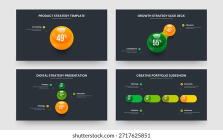 Marketing Launch One Two Three Four Element Graph Slideshow Template Vector Illustration Set. Minimal Briefing 1 2 3 4 Step Chart Frame Design Collection.