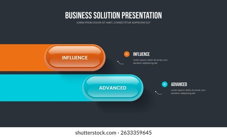 Marketing Launch Two Element Infographic Slide Design. Professional Introduction 2 Option Diagram Presentation Template. Visual Analysis Frame Layout Vector Illustration.