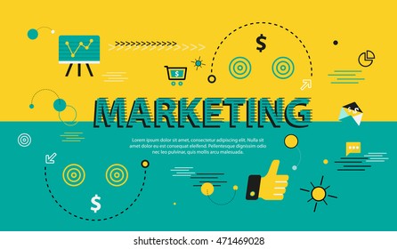 Marketing lettering flat line design with icons and elements