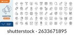 Marketing line editable icon set. Contain icons related to campaign, market research, strategy, target audience, branding, advertising, promotion, and more. Editable stroke. Vector illustration