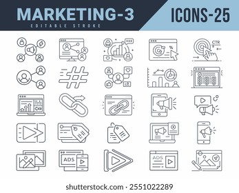 Marketing Line Editable Icons big set. Vector illustration in modern thin line style of marketing icons. Vector illustration