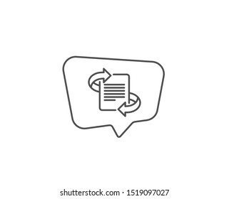 Marketing line icon. Chat bubble design. Page with arrows sign. Article symbol. Outline concept. Thin line marketing icon. Vector