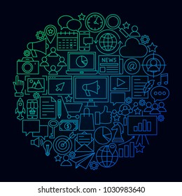 Marketing Line Icon Circle Concept. Vector Illustration of Digital Objects.