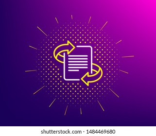 Marketing line icon. Halftone pattern. Page with arrows sign. Article symbol. Gradient background. Marketing line icon. Yellow halftone pattern. Vector