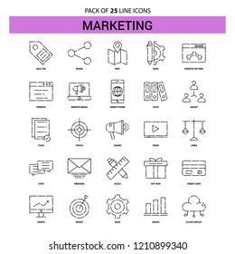 Marketing Line Icon Set - 25 Dashed Outline Style