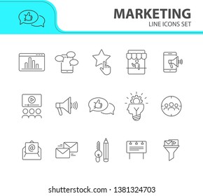Marketing line icon set. Social media and advertising concept. Vector illustration can be used for ptomotion, mobile apps, presentation