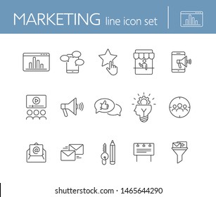 Marketing line icon set. Social media and advertising concept. Vector illustration can be used for ptomotion, mobile apps, presentation