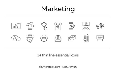 Marketing line icon set. Social media and advertising concept. Vector illustration can be used for ptomotion, mobile apps, presentation