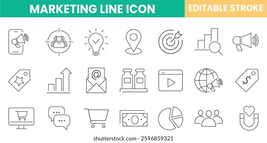 marketing line icon set, vector