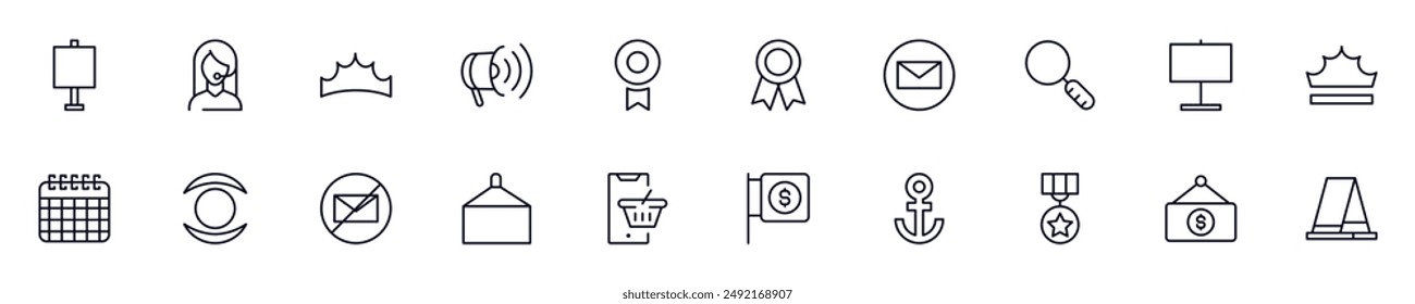 Marketing line icons pack. Simple outline sign and editable stroke for web sites, articles, books, apps 