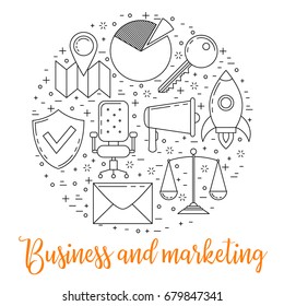 Marketing line illustration, business vector concept in circle shape