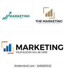 Marketing logo design with line chart diagram growth statistics modern symbol icon template suitable for education academy student market business finance