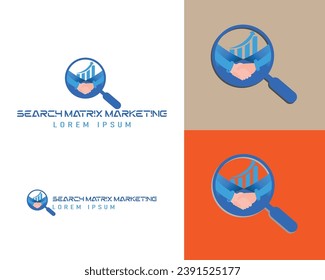 Marketing logo, market searching and analyzing, core beliefs, trust vector logo template.