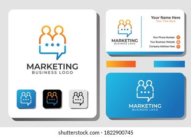 marketing logo, people chat, letter m people with bubble chat logo concept