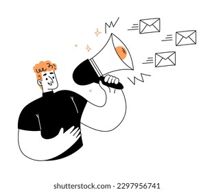 Marketing with Man Character with Megaphone Advertising Vector Illustration