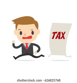 marketing man running away from tax on white background  