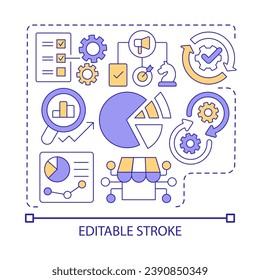 Marketing management concept icon. Building strategy. Commercial planning. Analytics abstract idea thin line illustration. Isolated outline drawing. Editable stroke