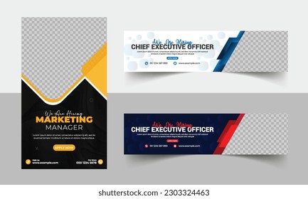 Marketing manager and CEO hiring social media web banner design, We are hiring social media post template design, We are hiring ad design, Set of hiring banners, easy to edit