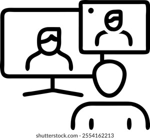 Marketing manager conducting a virtual meeting in a glossy flexible workspace concept as Camera movement Zoom into the screen showing marketing strategies and team collaboration. S