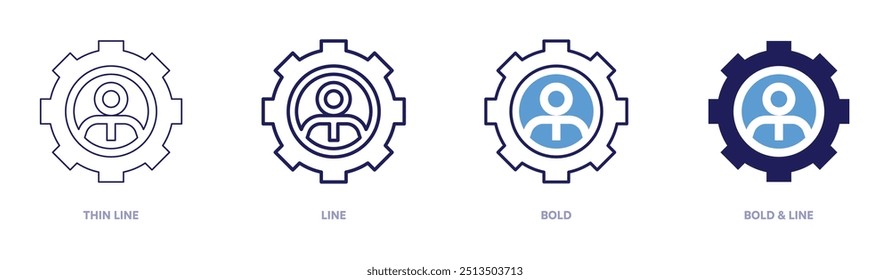 Ícone do gerenciador de marketing em 4 estilos diferentes. Linha fina, Linha, Negrito e Linha Negrito. Estilo duotônico. Traçado editável.
