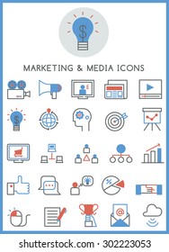 Marketing & media icons set vector