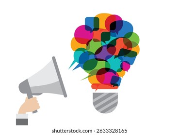 Mensagem de marketing para comunicação com o consumidor, estratégia de publicidade, mídia ou diálogo de informações do anúncio.