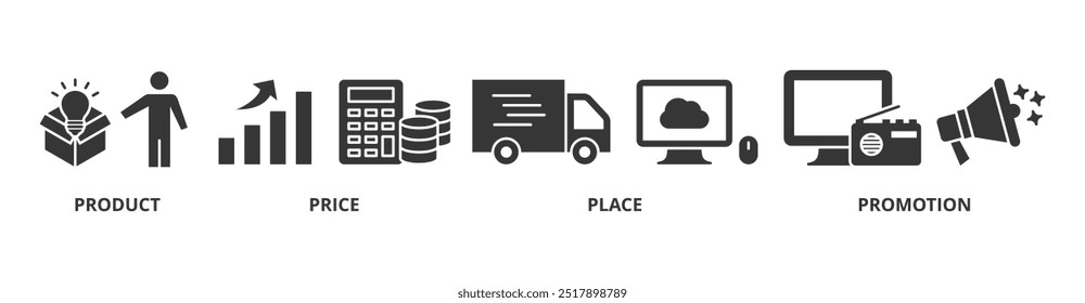 Marketing mix with 4P banner web icon vector illustration concept with icon of product, price, place, and promotion