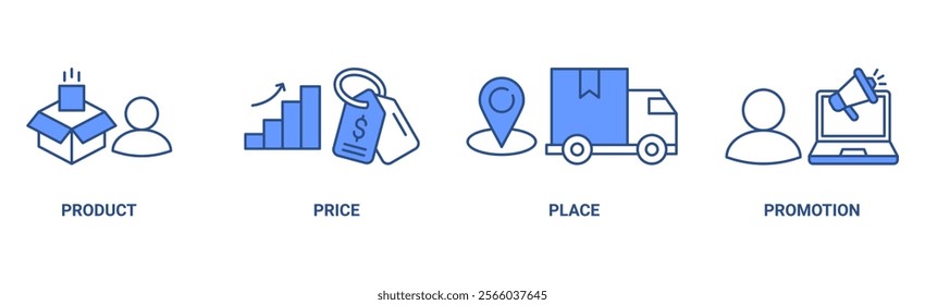 Marketing mix 4P banner web icon vector illustration concept with icon of product, price, place, and promotion