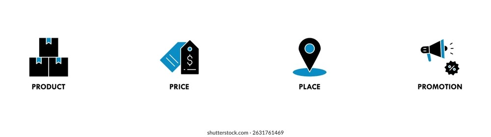 Marketing mix 4P banner web icon vector illustration concept with icon of product, price, place, and promotion