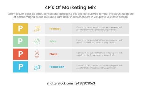 marketing mix 4ps strategy infographic with long box rectangle box stack with 4 points for slide presentation