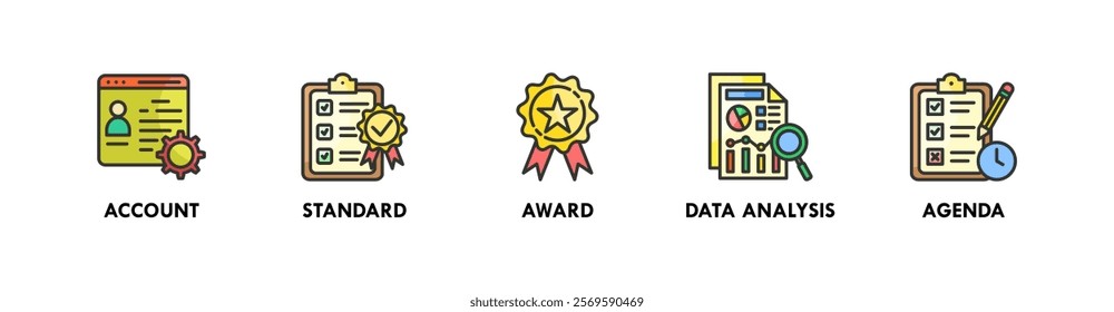 Marketing mix banner web icon vector illustration concept with icon of account, standard, award, data analysis, and agenda