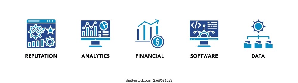 Marketing mix banner web icon vector illustration concept with icon of reputation, analytics, financial, software, and data
