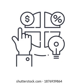 Marketing mix concept icon, linear isolated illustration, thin line vector, web design sign, outline concept symbol with editable stroke on white background.
