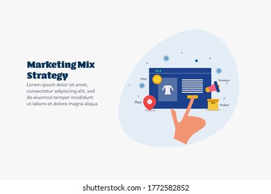 Marketing mix, Digital strategy, Digital advertising, Social media ads for marketing mix - conceptual vector illustration with icons