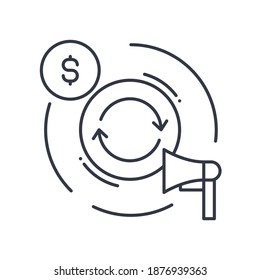 Marketing mix icon, linear isolated illustration, thin line vector, web design sign, outline concept symbol with editable stroke on white background.