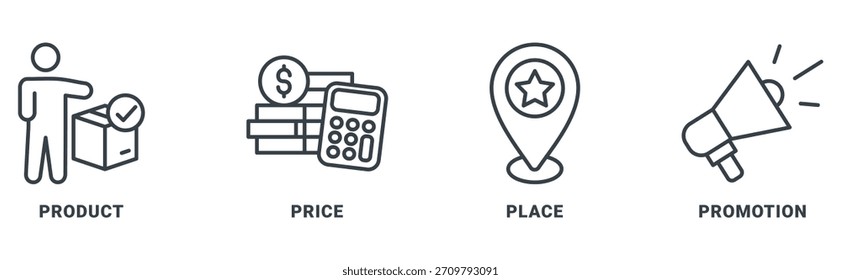 Marketing Mix icon set vector concept with icon of product, price, place, promotion